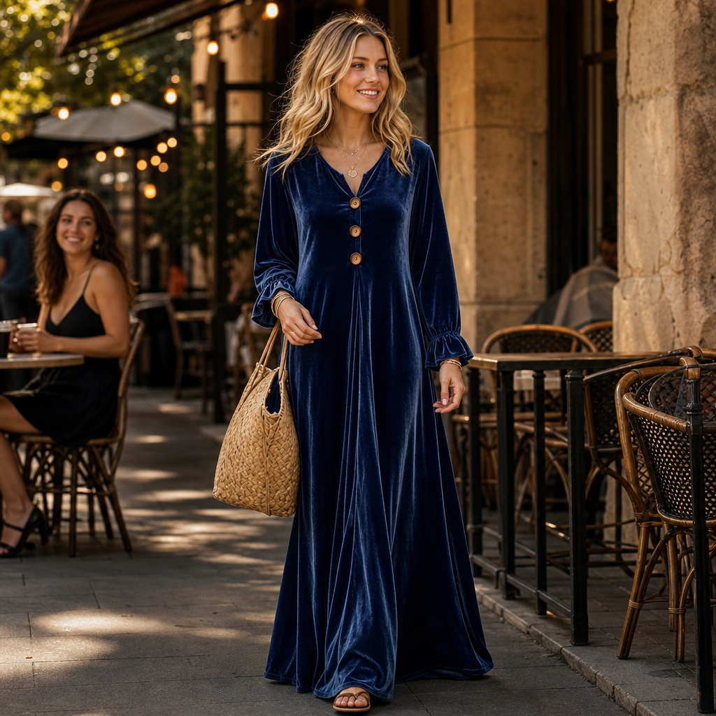 Long sleeve empire waist maxi dress, on-model view