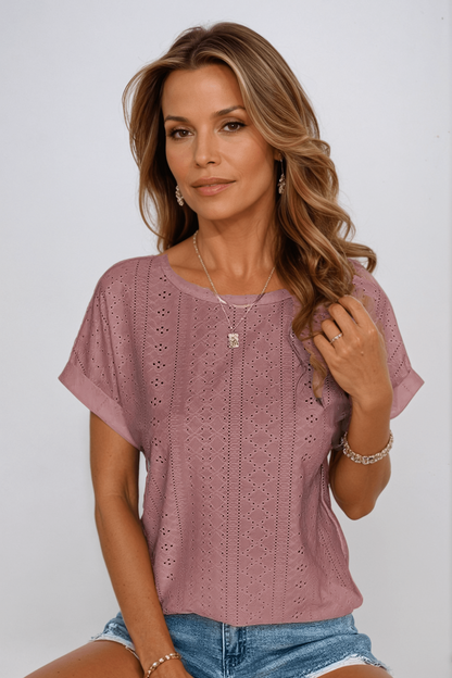 Perrine | Eyelet Embroidered Crew Neck Top
