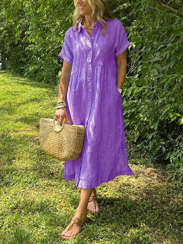 Adrienne | Striped Button-Up Midi Dress