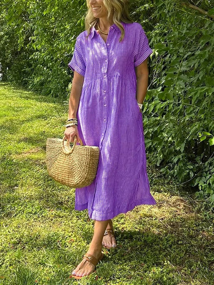 Adrienne | Striped Button-Up Midi Dress
