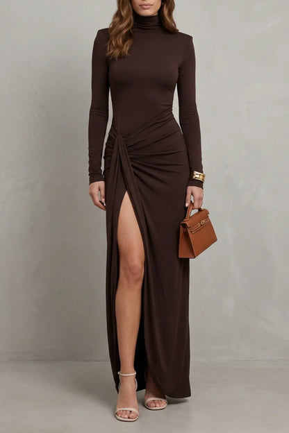 Fabienne long sleeve ruched maxi dress, front view