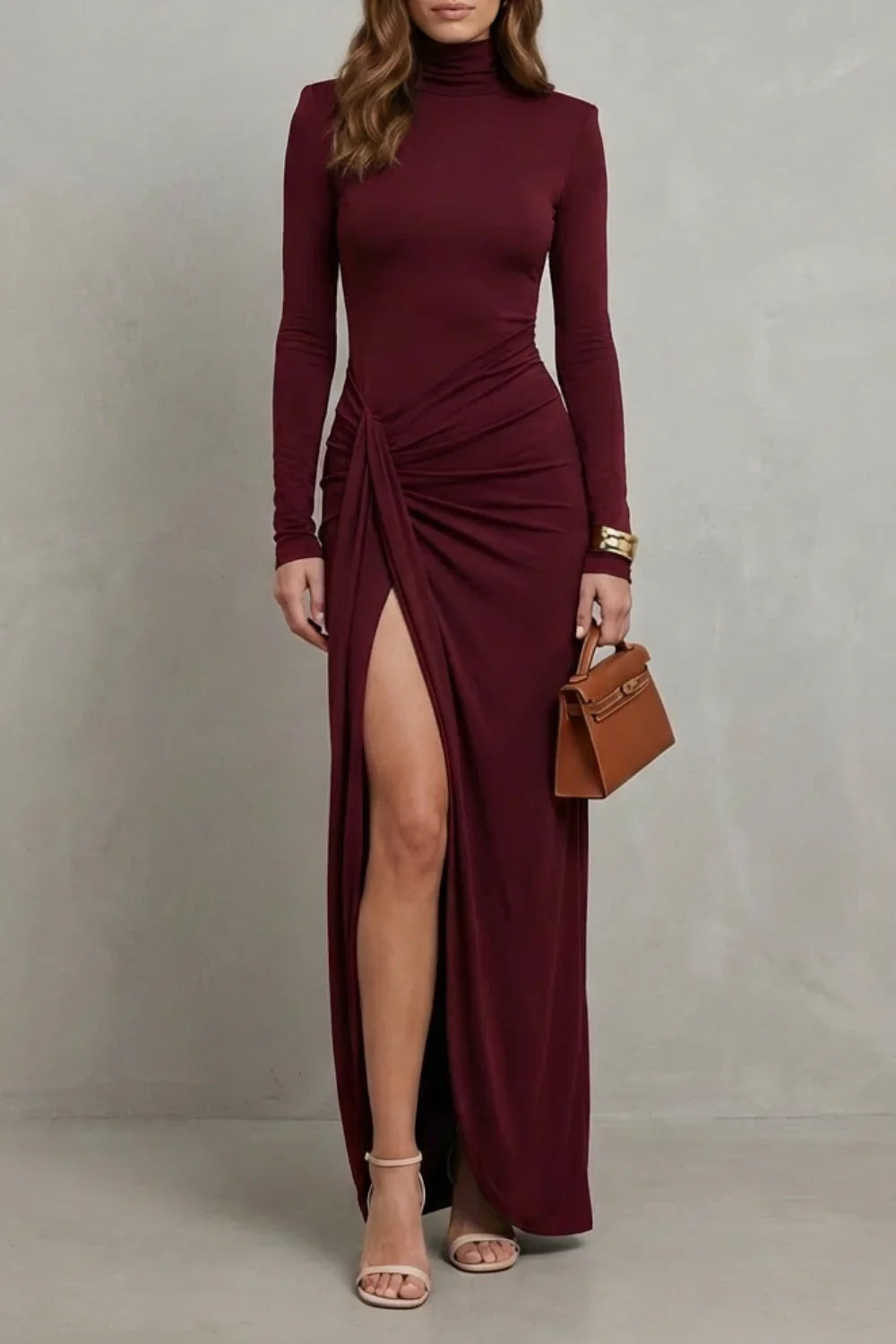 Long sleeve ruched maxi dress, color variant