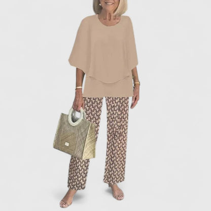 Carmela | Linen Top & Printed Wide Leg Pants Set
