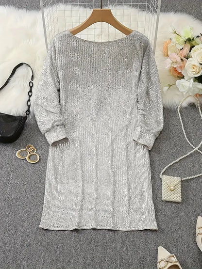 Estelle | Sequin Off-Shoulder Long-Sleeve Mini Dress