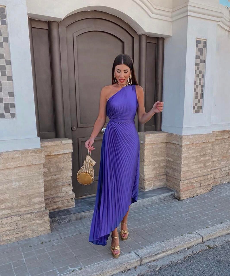 Delphine | One-Shoulder Asymmetric Wedding Guest Midi Dress