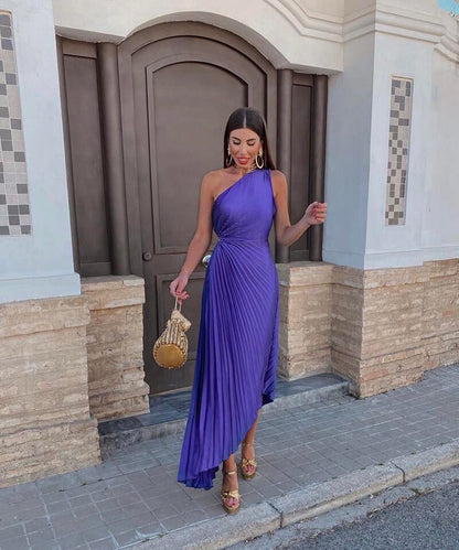 Delphine | One-Shoulder Asymmetric Wedding Guest Midi Dress
