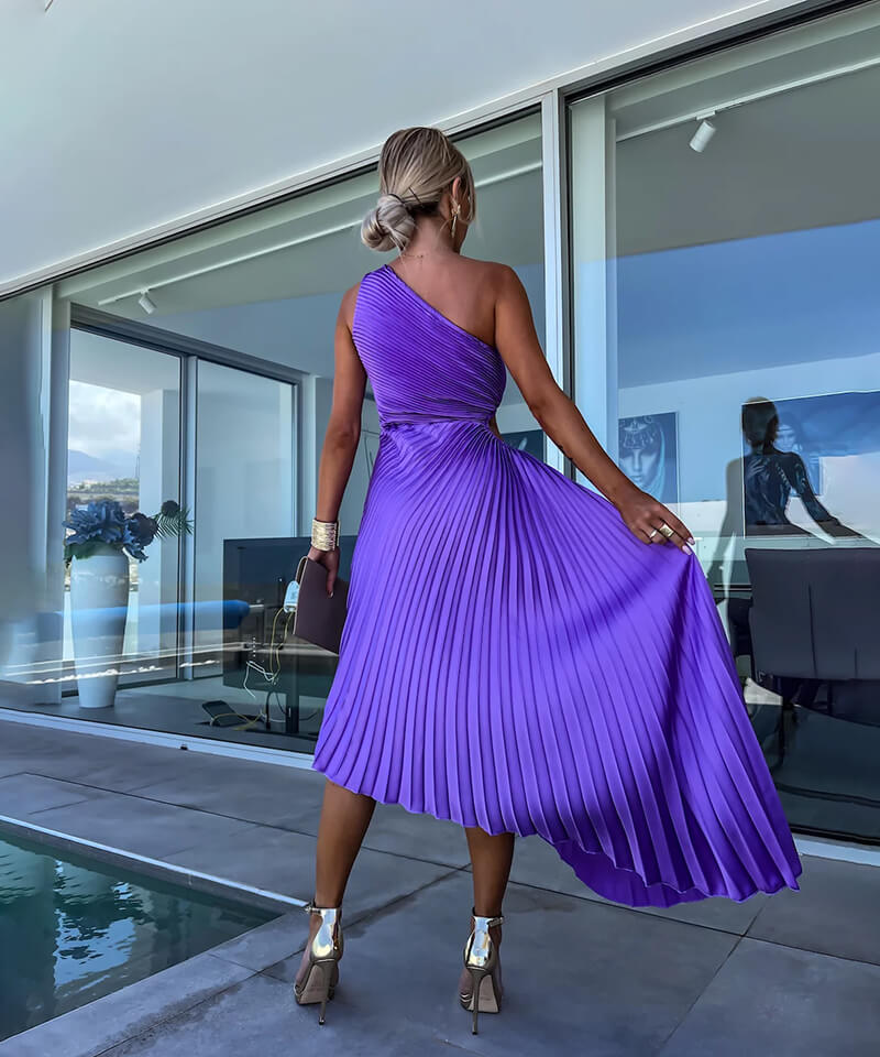 Delphine | One-Shoulder Asymmetric Wedding Guest Midi Dress
