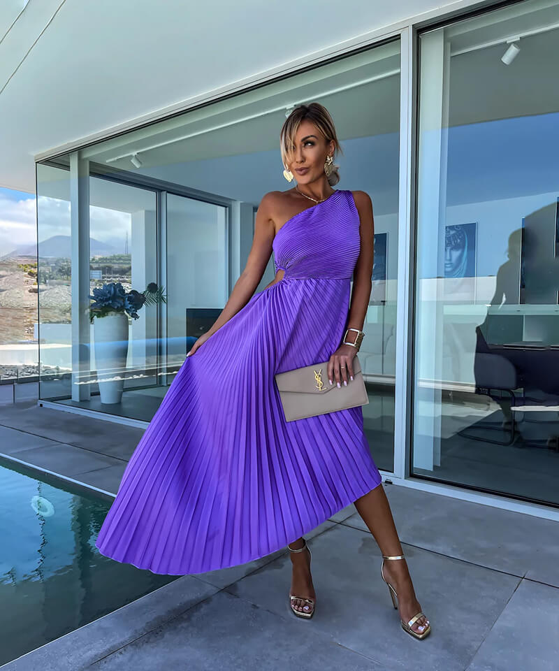 Delphine | One-Shoulder Asymmetric Wedding Guest Midi Dress