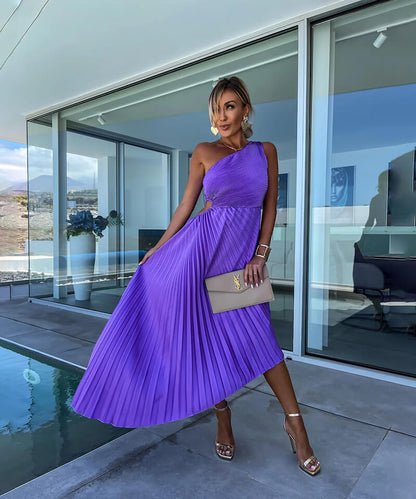 Delphine | One-Shoulder Asymmetric Wedding Guest Midi Dress