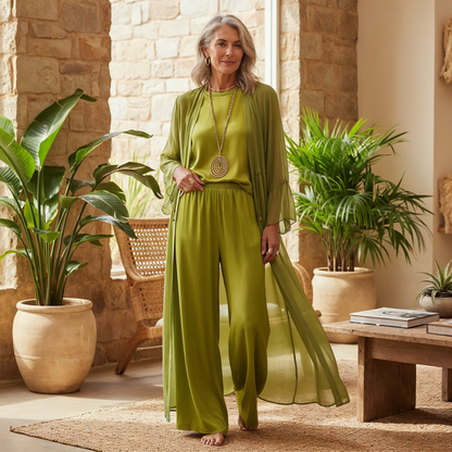 Roswitha | Top, Trouser & Longline Cardigan Set