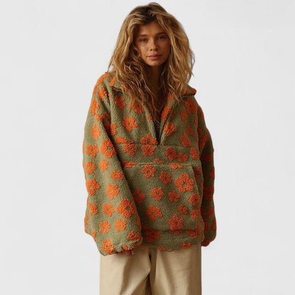Women's Freja floral half-zip relaxed sweater in Orange