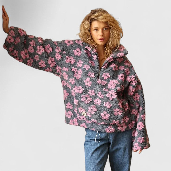 Women's Freja floral half-zip relaxed sweater in Pink