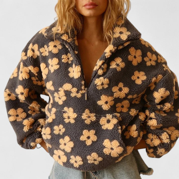 Women's Freja floral half-zip relaxed sweater in Yellow