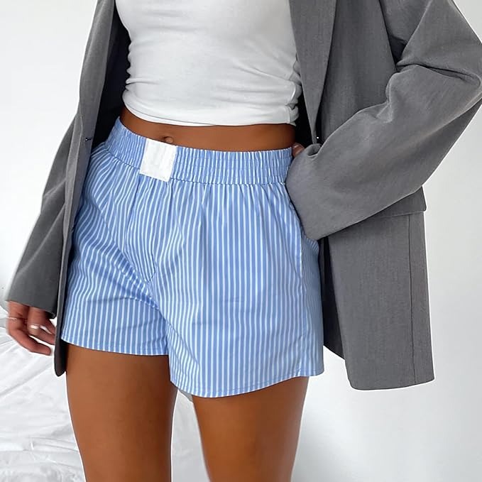 Lucile | Striped Elastic-Waist Lounge Shorts