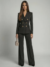 Geraldine pinstripe double-breasted pantsuit, front view