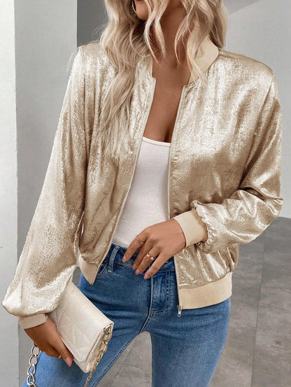 Women's Gisèle funnel-neck cropped bomber jacket in Champagne