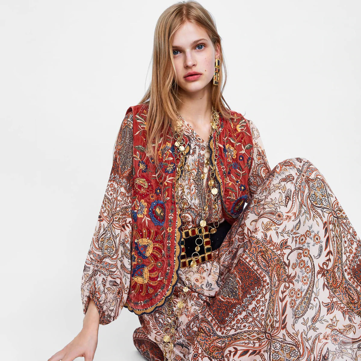 Velora | Embroidered Velvet Boho Waistcoat