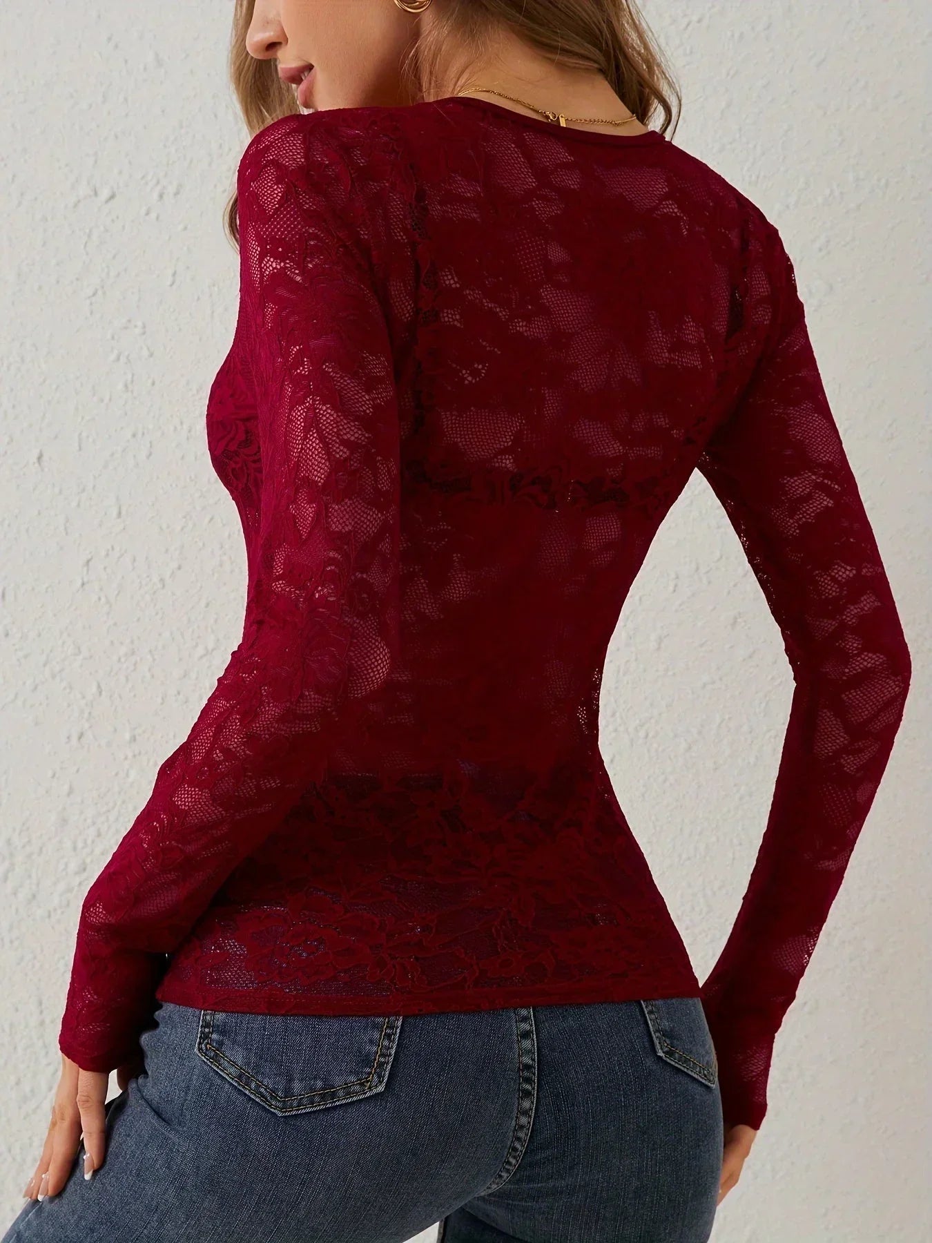 Philippine | Sheer Lace V-Neck Top