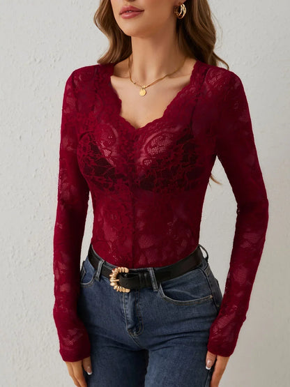 Philippine | Sheer Lace V-Neck Top