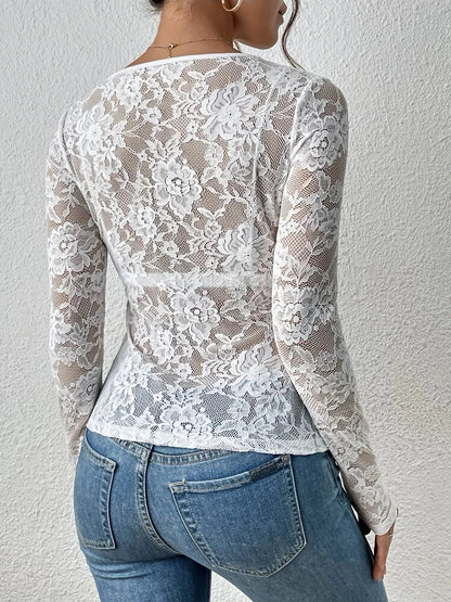 Philippine | Sheer Lace V-Neck Top