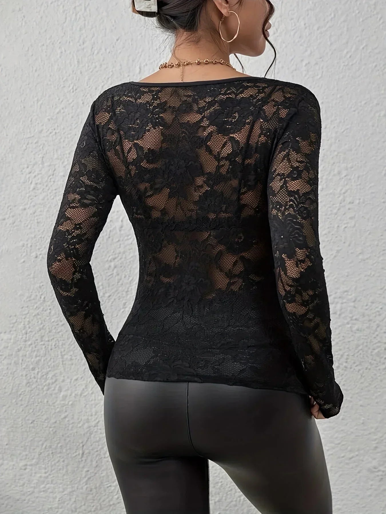 Philippine | Sheer Lace V-Neck Top