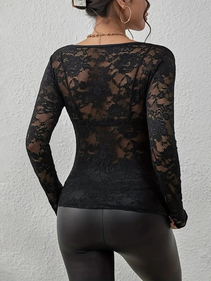 Philippine | Sheer Lace V-Neck Top
