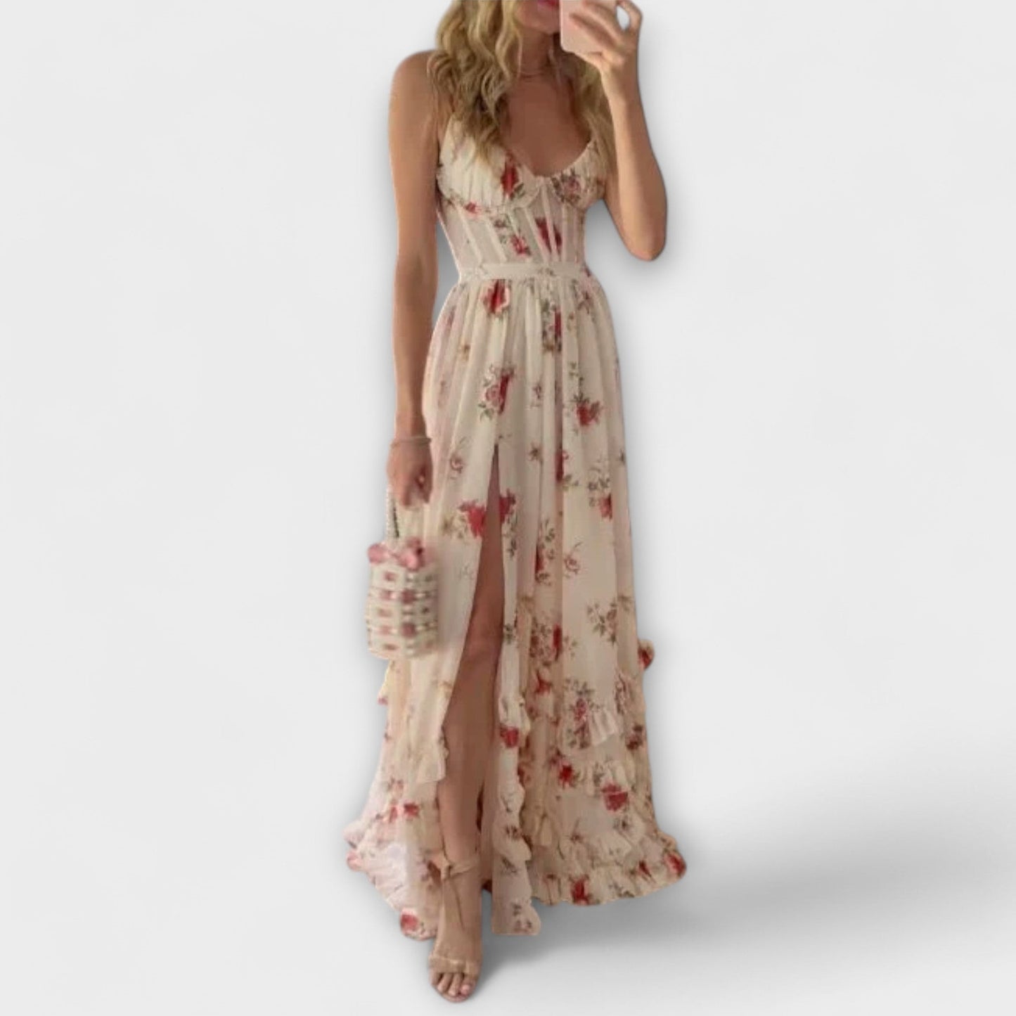Luna | Sleeveless Floral Adjustable Strap Prom Dress