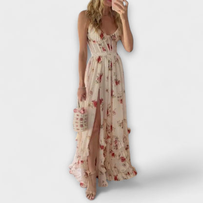 Luna | Sleeveless Floral Adjustable Strap Prom Dress