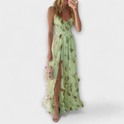 Luna | Sleeveless Floral Adjustable Strap Prom Dress