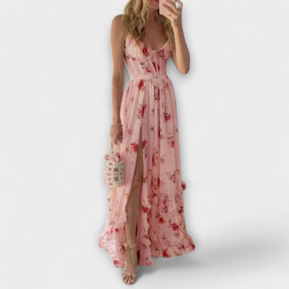 Luna | Sleeveless Floral Adjustable Strap Prom Dress