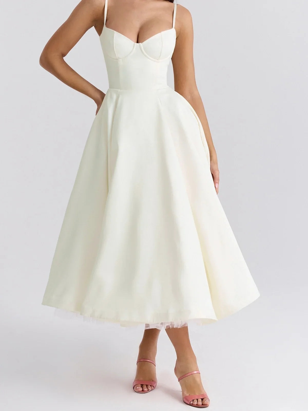 Sweetheart midi cocktail dress, close-up of the fabric