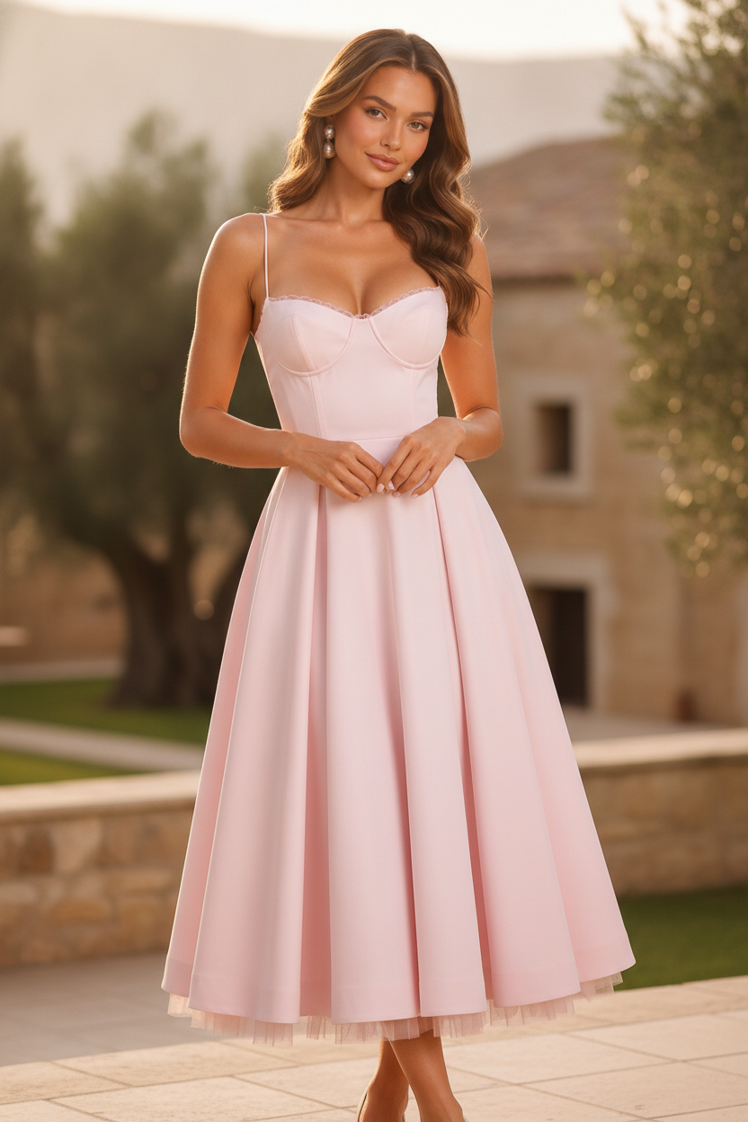Liliane | Corset Sweetheart Midi Wedding Guest Dress