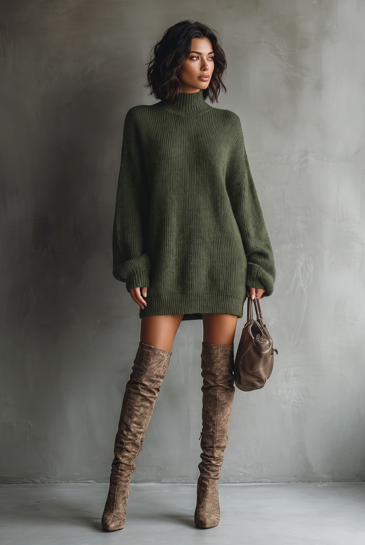Cassandre | Caramel Long Sleeve Knit Mini Dress