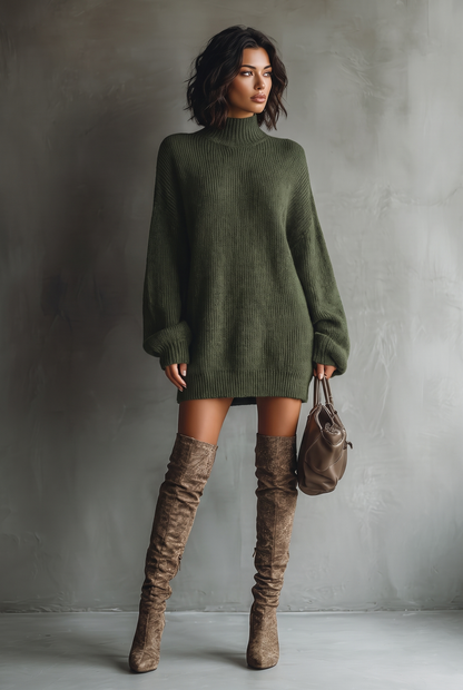 Cassandre | Caramel Long Sleeve Knit Mini Dress