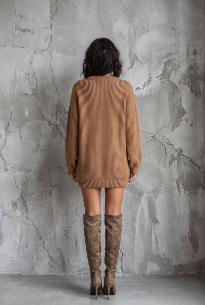 Cassandre | Caramel Long Sleeve Knit Mini Dress