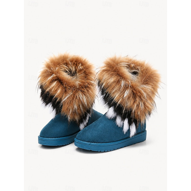 Women's Hilde fluffy-trim pull-on winter boots in Blue