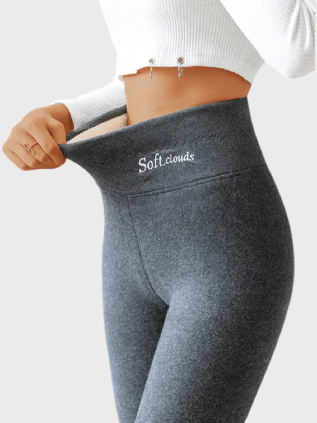 Fleece-lined high-waisted leggings, detail view