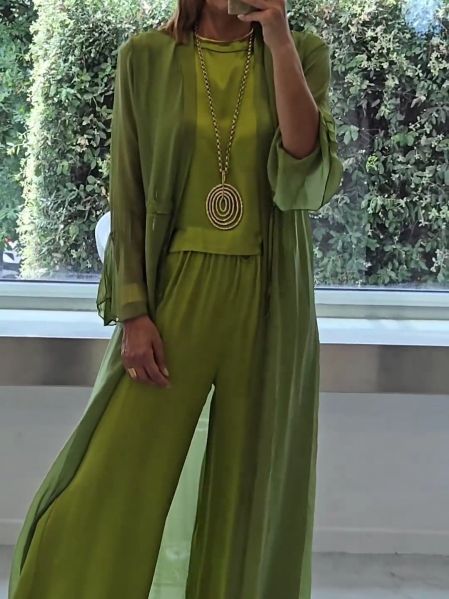Roswitha | Top, Trouser & Longline Cardigan Set