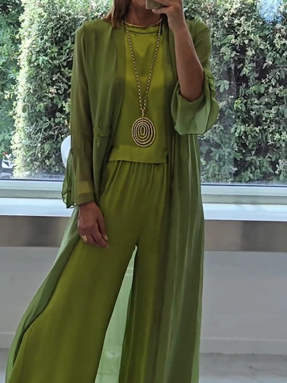 Roswitha | Top, Trouser & Longline Cardigan Set