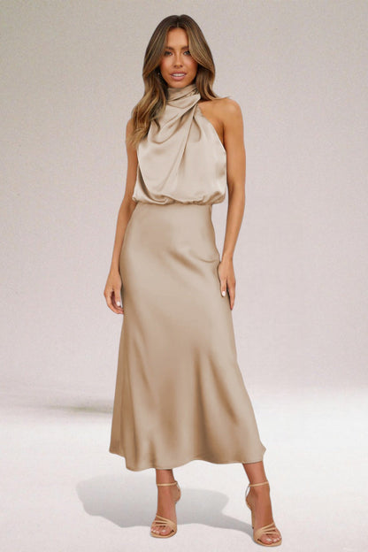 Selvara | Satin Halter Midi Dress