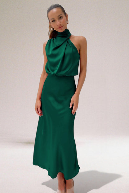 Selvara | Satin Halter Midi Dress
