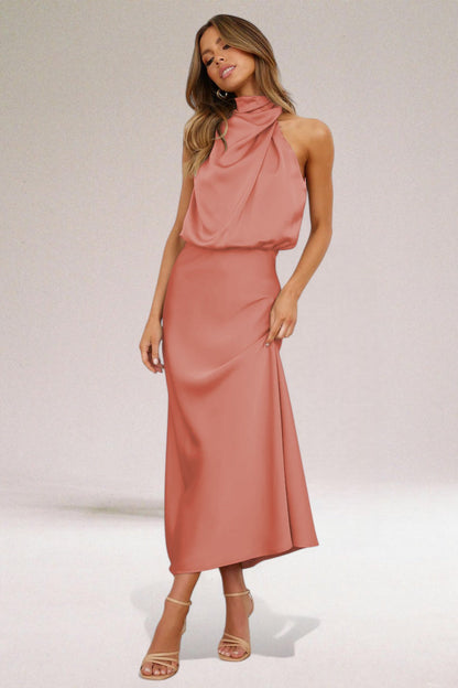 Selvara | Satin Halter Midi Dress