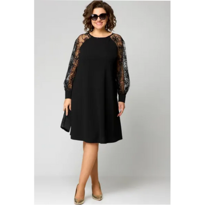 Celiane | Lace Sleeve Mesh Midi Cocktail Dress