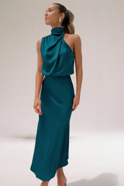 Selvara | Satin Halter Midi Dress