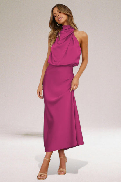 Selvara | Satin Halter Midi Dress
