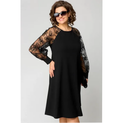 Celiane | Lace Sleeve Mesh Midi Cocktail Dress