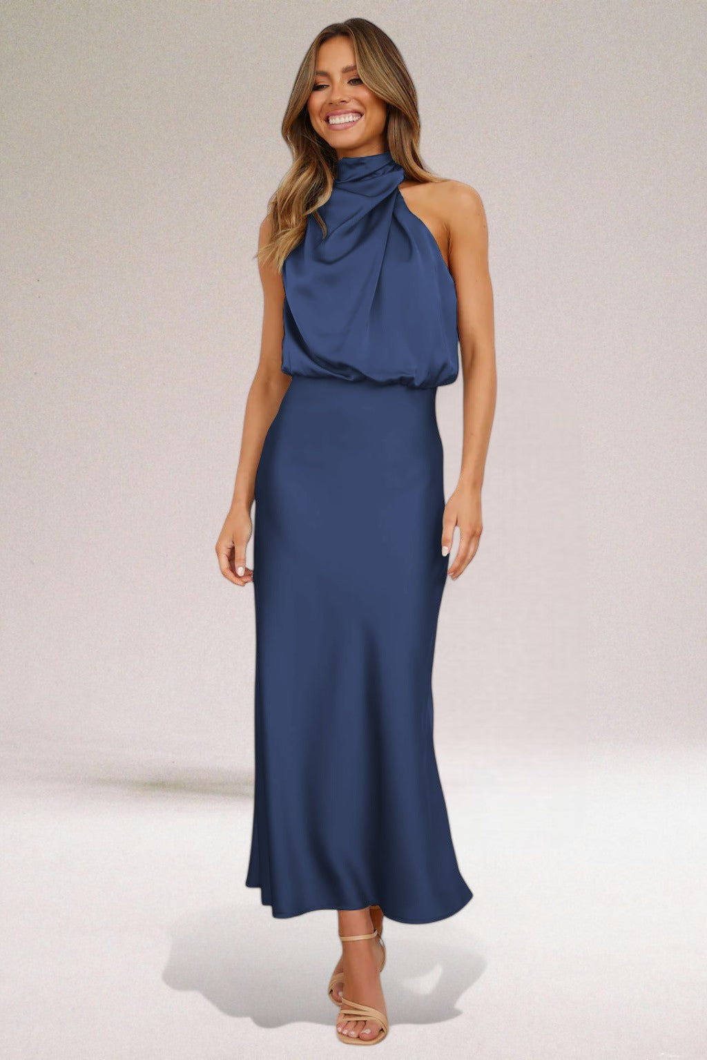 Selvara | Satin Halter Midi Dress