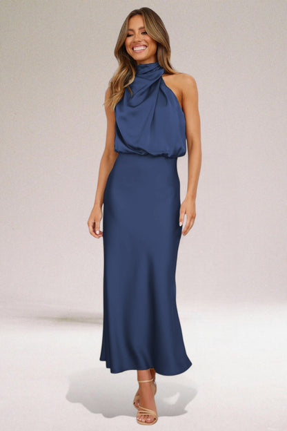 Selvara | Satin Halter Midi Dress
