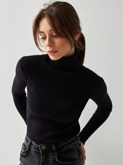Women's Inga ribbed turtleneck sweater in Black