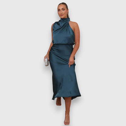 Women's Jolene halter wedding guest midi dress in Blue